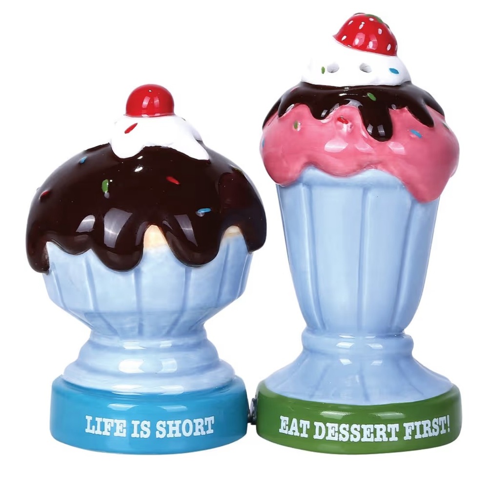 Blue and Pink Ice Cream Sundae Salt and Pepper Shakers
